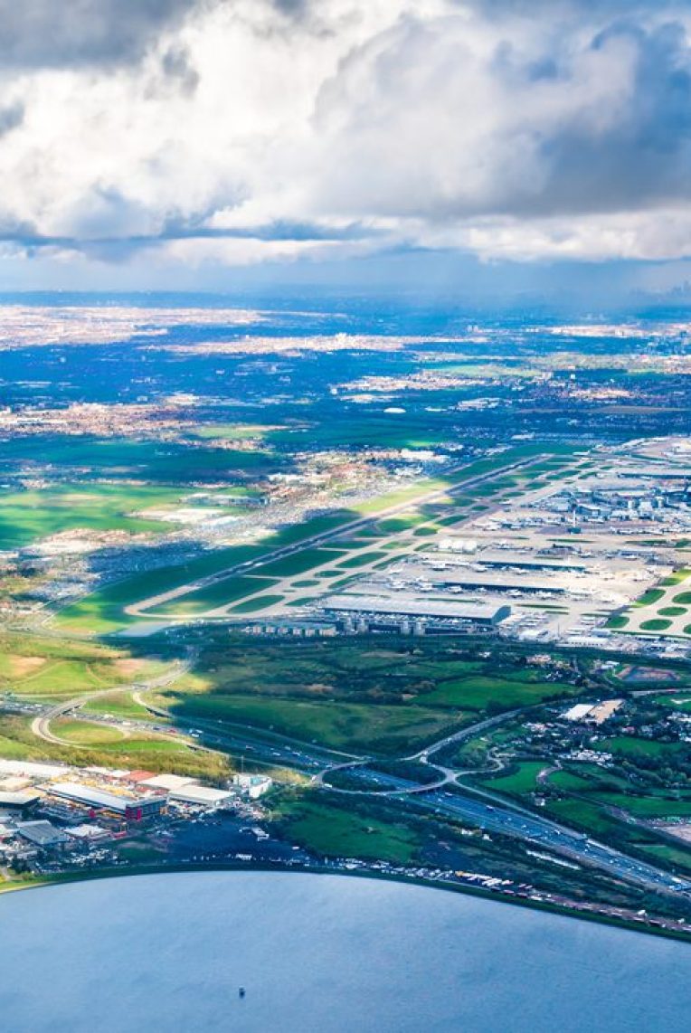 Aerial view of Heathrow Airport in London, England